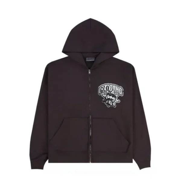 Glo Gang Distressed Logo Glo Zip Up Hoodie (Brown)