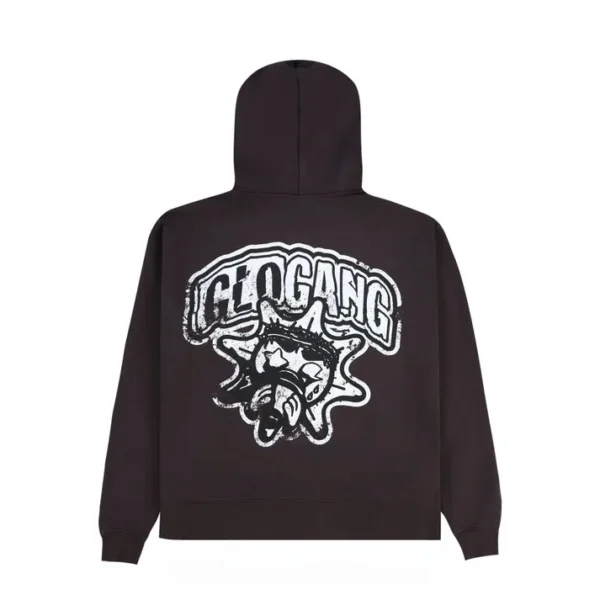 Glo Gang Distressed Logo Glo Zip Up Hoodie (Brown)