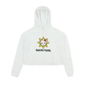 Glo Kitty Crop White Hoodie