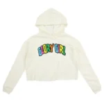 Glory Girl Multi Color Crop Hoodie (Swiss White)